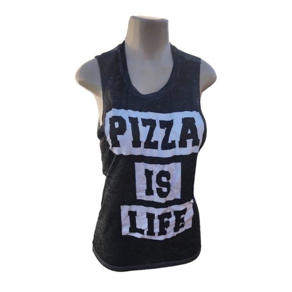 Fith Sun Tops - Pizza is Life Grey Semi Sheer Sleeveless T-shirt